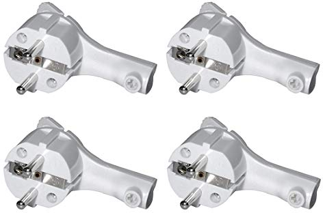RedStar24 Schutzkontakt-Winkelstecker 250V, 16A, Flachstecker mit Klappgriff & Knickschutz, 8 mm Höhe, für Kabel bis 3x1,5 mm², CEE 7/7, Schuko-Winkelstecker extraflach mit Bügel, 4 Stück, Weiß