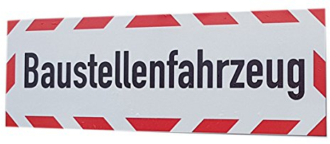 UvV Kfz reflektierendes Magnetschild -Baustellenfahrzeug- | Schild magnetisch | verklebt auf TüV Magnetfolie bis 200 kmh (35 x 10 Magnetisch)