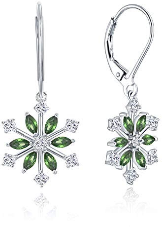 JO WISDOM Ohrringe Schneeflocke Weihnachten Hängend Silber 925 Damen mit 3A Zirkonia Mai Geburtsstein Smaragd Farbe