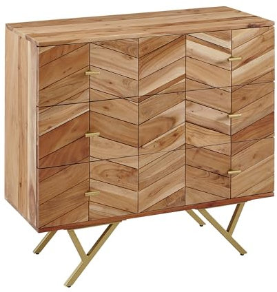 FineBuy Sideboard 90x86,5x40 cm Akazie Massivholz/Metall Anrichte, Kommode 3 Schubladen, Hoher Kommodenschrank Holz Massiv, Standschrank Wohnzimmer