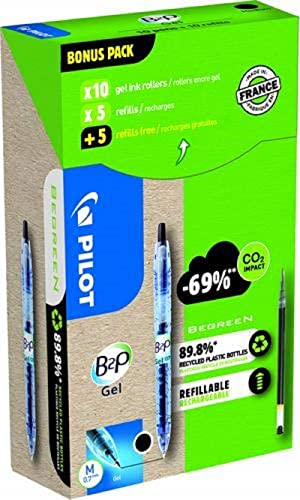 Pilot Greenpack B2P Eco Gel, 0.7mm, Black, 10 Pens and 10 Refills, (WLT556190)