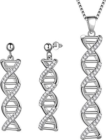 Aurora Tears Infinity Spiral DNA Doppelhelix Chemie Wissenschaft Halsketten Ohrringe Ringe Set 925 Sterling Silber Biologie Molekül Anhänger Schmuck Set DS0096W