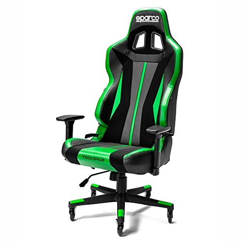 Sparco Trooper Gaming-Stuhl, ergonomisch, verstellbar, mit Lendenwirbelstütze, zertifizierter Kolben, Pro Caster Rollen abschließbar (schwarz grün)