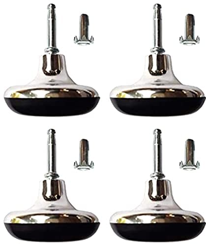 Chrome Feet Bed Legs Glides Castor & Insert for Divan Base Settee Sofa Chairs Wheels, Mushroom Shaped Legs for Beds, Furniture Legs (6)