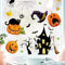 Fensterbild Halloween Katze Kürbisse Spinnennetz Fledermäuse Gruselhaus Fensterdeko Kinderzimmer Kind Fensterfolie Fensterdekoration, A4 Bogen