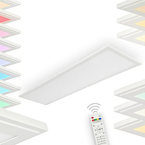 LED Deckenpanel Montalba, dimmbares Panel aus Metall und Kunststoff in weiß, moderne Deckenleuchte 1-flammig mit RGB Farbwechsler und Fernbedienung, 1 x LED 40 Watt, 2700-6200 Kelvin, max. 4000 Lumen