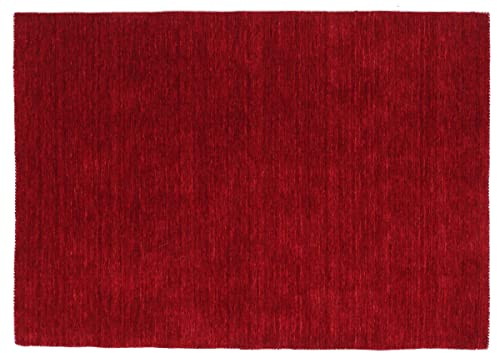 RUG PRINCE Wollteppich Gabbeh Uni 80x150 Handgewebt Rot Einfarbig Handarbeit Zimmer
