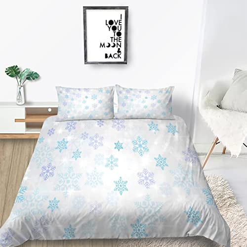 Bettwäsche 220x240 3 teilig Winter Bettbezug 220 x 240 Set mit Kissenbezüge, Winterbettwäsche 240x220 aus Mikrofaser Weich Bettwäsche Set mit Reißverschluss Leichte Schneeflocken
