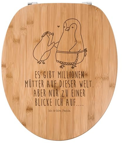 Mr. & Mrs. Panda WC Sitz Pinguin mit Kind - Geschenk, Vatertag, Klobrille, Muttertag, WC-Sitz, Toilette, Familie, Lieblingsmama, beste Mama,
