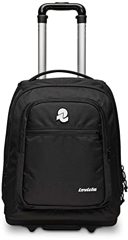 Trolley Invicta – BUMP PLAIN – Grün – 2 Fächer + 2 Fronttaschen + Trinkflaschentasche – Maxi Fassungsvermögen 42 l – Schule, Reisen & Freizeit, Jet Black, 35 x 50 x 29 cm