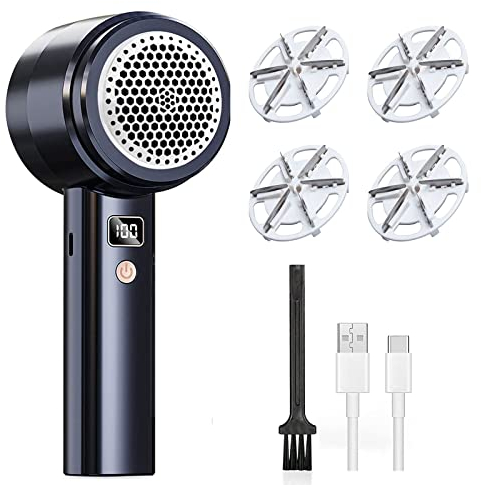 Fusselentferner Kleidung Elektrisch, LED-Digitalanzeige fusselentferner Elektrisch Haarballtrimmer mit 6-seitiger Messerkopf und USB Ladekabel für Kleidung Pullover Teppich