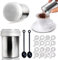 MingZhuInC Powder Sugar Shaker, 2 Stücke Kaffeeschablone, Kakao Streuer 16 Stücke Kaffee Schablonen für Heiße Schokolade Brotdekoration (Mit Messlöffel)