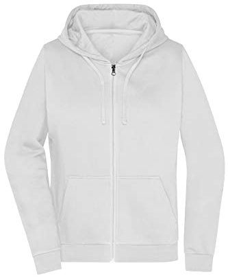 James & Nicholson Damen Basic Kapuzen-Sweatjacke - Leicht taillierte Sweatjacke mit Kapuze | Farbe: White | Grösse: 3XL
