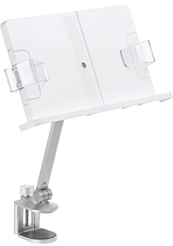 PATIKIL Book Stand for Reading, Metal Reading Rest Book Holder with Page Clips, Height Angle Adjustable, 360° Rotating Arm Suitable for Sheet Music, Laptop