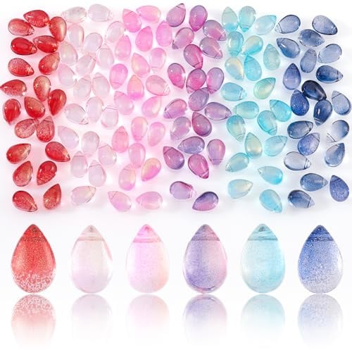 AHANDMAKER 120 Stück Tropfenförmige Glasperlen, 6 Farben Transparente Kristallperlen Wassertropfen Lose Anhänger Perlen Für Valentinstag DIY Halskette Ohrring Armband Schmuckherstellung