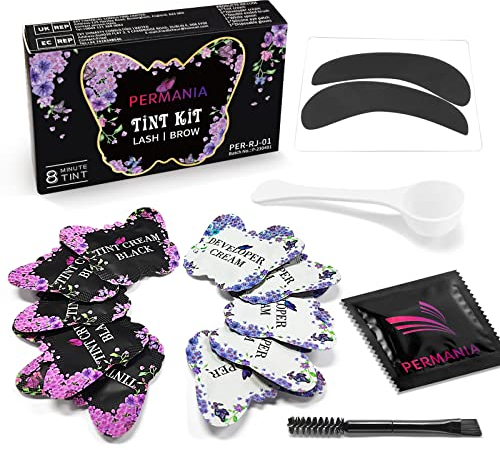 PERMANIA Wimpernfarbe Schwarz, Wimpernfärbe Set, 2-in-1 Lash Tint und Eyebrow Tint, Neue Schmetterlingsform, Schnell und Einfach, Komplette Eyelash & Brow Tint in 30 Minuten