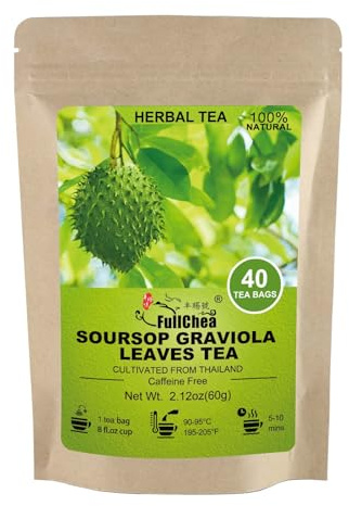FullChea Soursop Leaves Tea Bags, 40 Counts, Hojas de Guanabana, Non-GMO