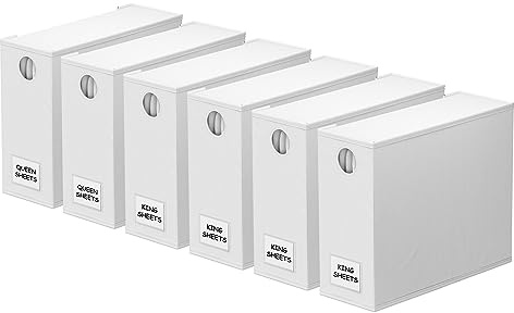 SpaceAid Bettlaken-Organizer und Aufbewahrung, faltbarer Bettlaken-Organizer mit Fenster für Wäscheschrank, Set Ordner-Halter für Queen-Size-Betten und King-Size-Betten (weiß), 6 Stück