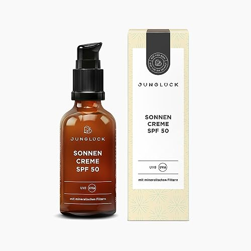 JUNGLÜCK Sonnencreme Gesicht SPF 50 - Vegan | Korallenfreundlicher Sonnenschutz für das Gesicht mit mineralischen UVFIltern | Breitspektrum mit LSF 50 schützt vor UV-B- & UV-A-Strahlung
