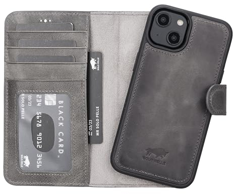 Solo Pelle Lederhülle kompatibel für iPhone 15 in 6.1 Zoll abnehmbare Hülle (2in1) inkl. Kartenfächer für das original Apple iPhone 15 (Steingrau)