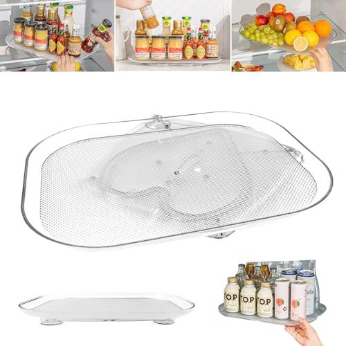 Organizador de Tocadiscos para Nevera, 360° Especiero Giratorio Rectangular, Almacenamiento Nevera Transparente, para Especias, Fruta, Alimentos Enlatados