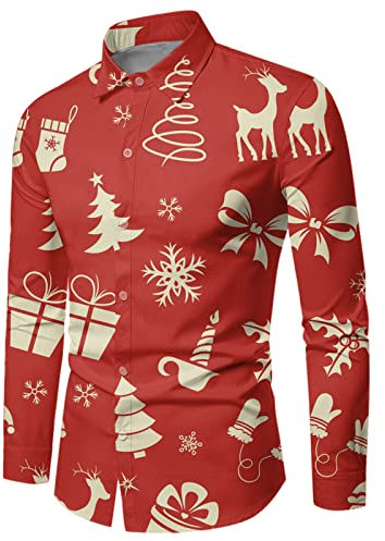 Weihnachtsshirt Herren, Regular Fit Flanellhemd Button Down Businesshemd Adventskalender 2023 Pullover Ugly Christmas Strandshirts Weihnachts Muster Freizeithemd Long Sleeve Hemd Urlaub Karohemd