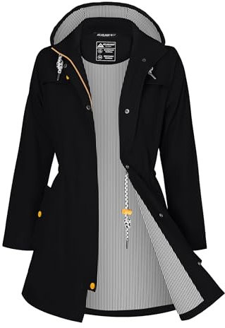 ATLASLAVA Regenjacke Damen Lang Wasserdicht Kapuze Regenmantel übergangsjacke Trenchcoat Outdoor Mantel Schwarz 3XL