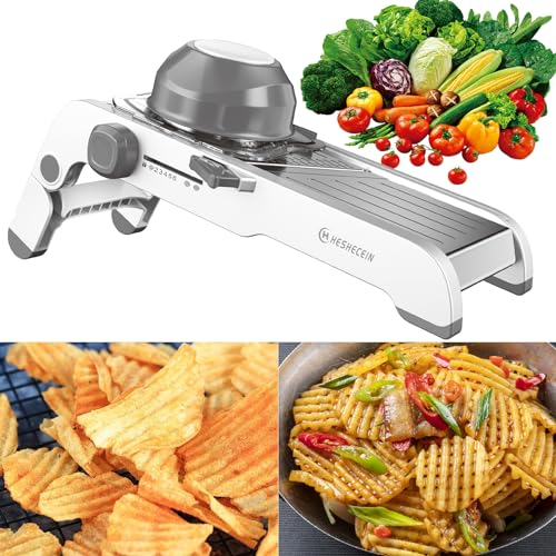 24-In-1 Mandoline Slicer for Kitchen with Waffle Fry Cutter Blade,Adjustable Kitchen Mandoline Slicer,Food Chopper,Safe Mandoline Food Slicer,Mandolin with Waffle Fry Cutter-Grey