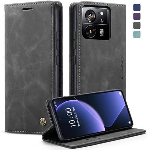 KZB Handyhülle für Xiaomi 13T / Xiaomi 13T Pro Hülle Premium Leder Klappbar Tasche Flip Case Magnet Kartenfach Standfunktion Klapphülle Schutzhülle für Xiaomi 13T/ 13T Pro - Grau