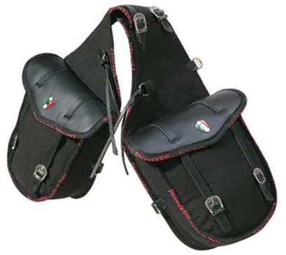 PIONEER Pferdesatteltaschen - Satteltasche aus Leder und Stoff für den Reitsport - Ideal für Trekking und Ausritte - Design für die Vorderseite - Strapazierfähig und Bequem - Schwarz