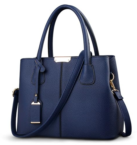 SODOLLEE Handtasche Damen Elegant Henkeltasche Exquisiter Anhänger Schultertasche PU Leder Frauen Umhängetasche für Reisen Shopper Arbeiten Blau