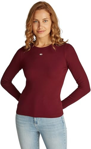 Tommy Jeans Donna Maglietta Maniche Lunghe Slim Fit Essential in Cotone, Rosso (Deep Rouge), XXS