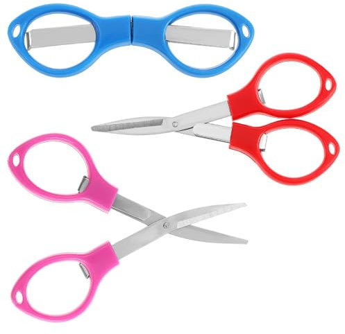 Schere Klein 3 Stück Bunt Sicherheitsschere Set Faltbar Mini Schere Kleine Bastelschere für Erwachsene und Kinder Papierschneiden Näharbeiten DIY
