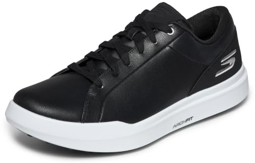 Skechers Go Golf Drive 6 Arch Chaussures de Golf sans Crampons en Cuir pour Homme Coupe décontractée, Noir/Blanc, 44 EU