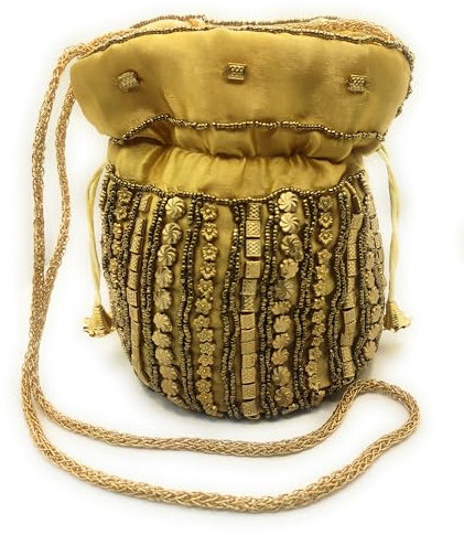 belelle HIndu Bonbontasche | Bombonierentasche für Damen | Handtasche für Damen | Goldene Tasche | Umhängetasche | Sack | Hochzeitstasche, Gold