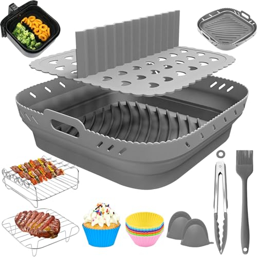Bestash Molde Silicona Freidora de Aire,Accesorios Freidora de Aire 22CM, para COSORI 5,5L 6,4L Cecotec 6L Cuadrada Airfryer (Gris)