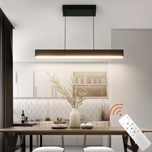 Coinmit LED Pendelleuchte, 20W, Hängeleuchte mit Fernbedienung, 3000K-6000K drei Farbtemperaturen einstellbar, moderne Pendelleuchte für Wohnzimmer Schlafzimmer, Länge 60cm, Schwarz