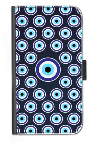 Evil Eye Phone Phone Case For Apple iPhones, 16, 15, 14,13, 12, 11, Pro Max, Mini, XR, XS, SE, Custom PU Leather Flip Phone Cover, Blue Evil Eye Polka Dot Spot Phone Case