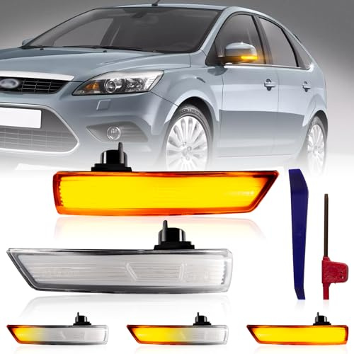 POPMOTORZ 2 Stücke LED Spiegelblinker mit Canbus Fehlerfrei 2835 SMD für Ford focus 2008-2016, Transparent