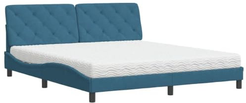 vidaXL Bett, Polsterbett mit Matratze, Bettgestell Bettrahmen mit Lattenrost, Schlafzimmerbett Doppelbett, Blau 180x200cm Samt