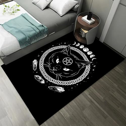 Sala De Estar Dormitorio Alfombra Impresa En 3D Brujería Animal Gato Negro 3D Área De Alfombra Alfombra Alfombra Impresa De Franela - Poliéster Tacto Suave 140 X 200 Cm - Limpieza Fácil -5A1W-J3R2-3