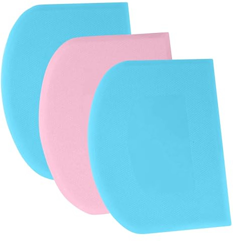 SURDOCA Dough Scraper Bench Scraper - 3P 7.1x4.9 Plastic Flexible Bowl Scraper, Sharp Edge & Angles Cake Scraper. Non-Slip Bakeware Decorating Tools Sculpting & Modeling Tools - Blue+Pink+Blue