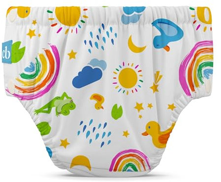 Charlie Banana Pañal de Baño reutilizable con broches de fácil apertura. Para bebés niñas y niños. Hechos con una capa exterior impermeable para prevenir fugas. S - Hello Sunshine