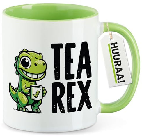 Huuraa Kaffeebecher Tea Rex Dinosaurier Geschenk 330ml Grün Tea Rex Mitbringsel