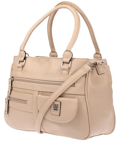 Christian Wippermann große Damen Umhängetasche Tasche Schultertasche in Leder Optik Beige-Dunkel