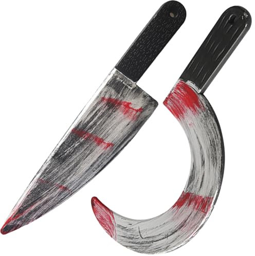 CODOMOR 2 Pack Halloween Scary Fake Knife Zombie Horror Kitchen Knife Plastic Realistic Halloween Party Decoration Props Costume Accessories (02)