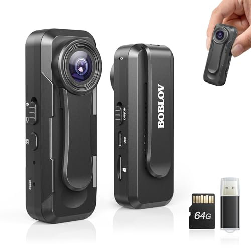 BOBLOV W1 1080P 64 GB Körperkamera, kleine Videokamera, tragbare Kamera mit Loop-Aufnahme, einfach zu bedienen für unterwegs und für Vorlesungen