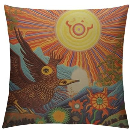 Kopfkissenbezug Mexiko Mexikanisch Maya Aztec Tribal Baum Sonne Hirsch Schlange Berg, Gemütliche Dekokissen Kissenbezüge Premium Kissen Fall Für Couch Gartendekoration Cafe 45X45Cn