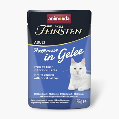 animonda Vom Feinsten Adult Raffinesse Katzenfutter in Gelee mit Huhn und Lachs (24 x 85 g), Nassfutter mit Taurin und Vitamin D3, ohne Zusatz von Soja, Zucker und Konservierungsstoffen