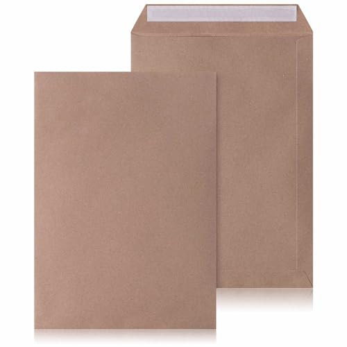 LOGIC PACK 50 Versandtaschen Braun DIN C4 Briefümschlage ohne Fenster, Haftklebend - Briefumschlag 229 x 324 mm 90g/m² Umschläge für A4 Dokumenten